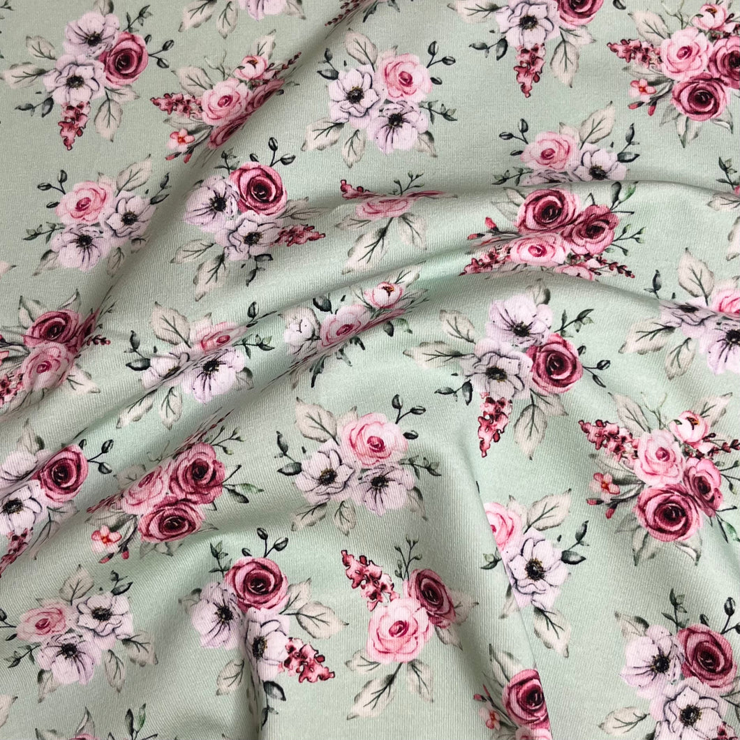 Floral on Mint Cotton spandex