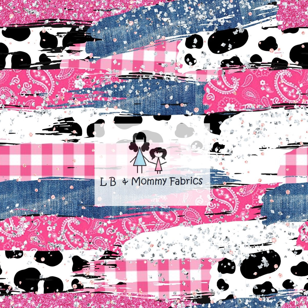 Pink Plaid Glitter Cow Brushstrokes (SWT)