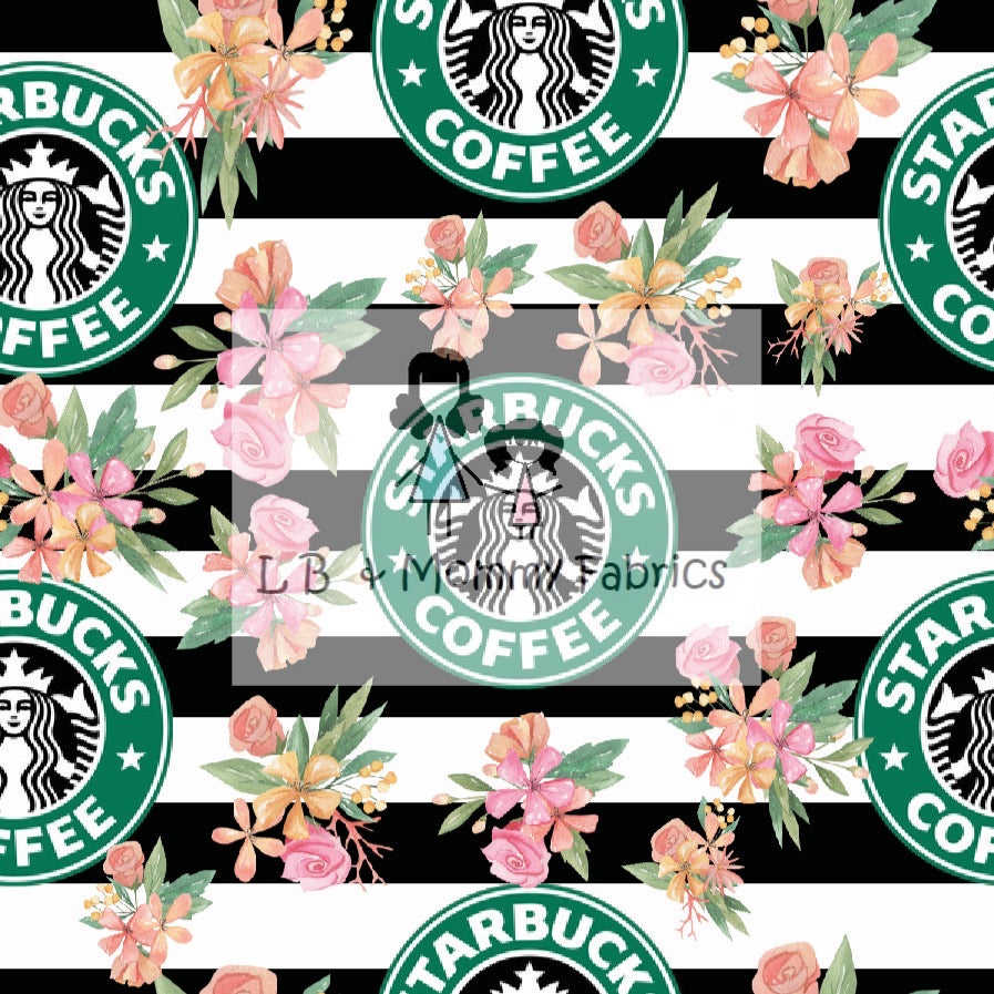 Floral Coffee on Stripes(DMC)