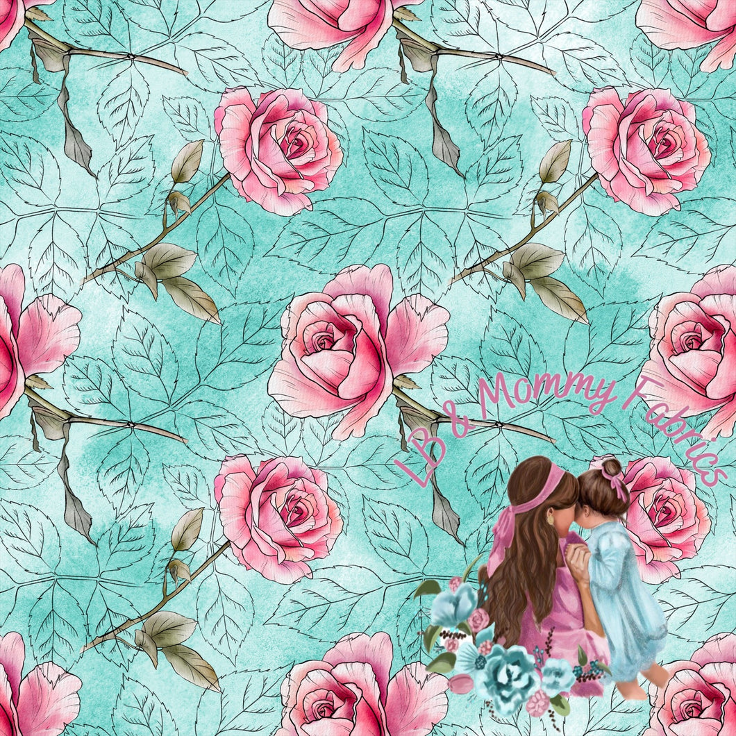 Tossed roses on teal (CS)